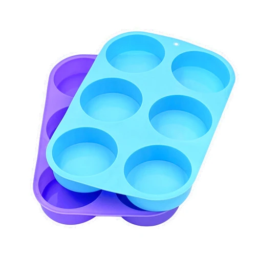KEWLYSEU 4oz Round Silicone Soap Mold, 3 Inch Big Size 6 Cylinder Silicone Molds for Loofah Soap, Homemade Bath Bombs, Lotion Bars Pack of 2, Purple, Blue