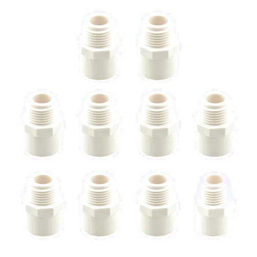 ZZHXSM 10pcs 1/2 Inch White 2-Way PVC Male Adapter Pipe Fittings PVC Hose Adapter Coupling with 1/2 Inch Male Thread