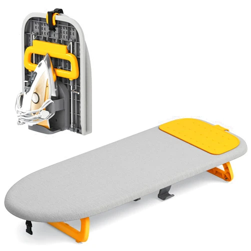 KINGBOARD Tabletop Ironing Board, Small Ironing Board with Iron Holder, Foldable Mini Iron Board, Easy Storage for Travel & Dorm, 12x32 Grey
