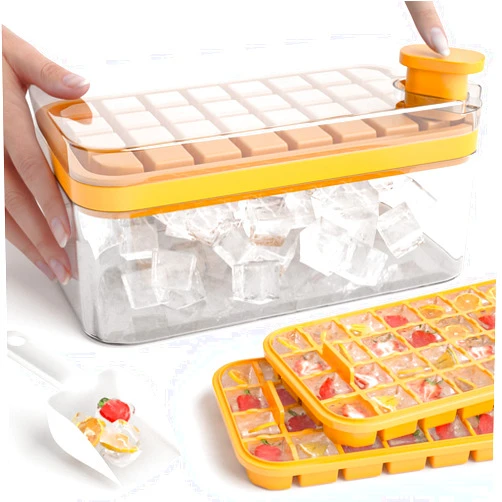 FLAGPOWER Ice Cube Tray with Lid and Bin, 64 Pcs Ice Cube Trays for Freezer, Tiny Ice Cube Maker Molds for Chilling Drinks Coffee Juice Cocktail, BPA Free, Easy Release Stackable Spill-Resistant