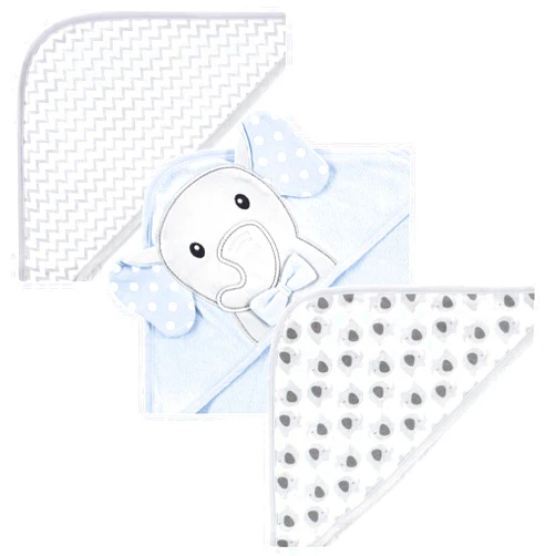 Hudson Baby Unisex Baby Cotton Rich Hooded Towels, White Dots Gray Elephant, One Size