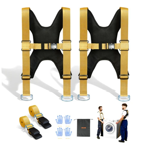 VEVOR Moving Straps, Supports up to 1000 lbs, 2-Person Lifting and Moving System with 2 Harness & 2 Load-Bearing Straps, Adjustable Lifting for Furniture Appliances Mattresses