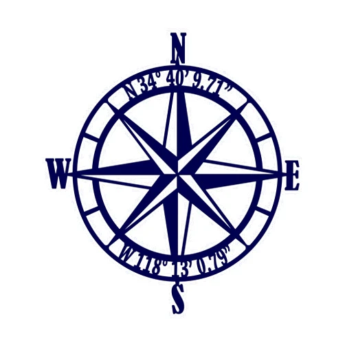 CustomMetalWorx Nautical Compass Rose Metal Wall Art with GPS Coordinates