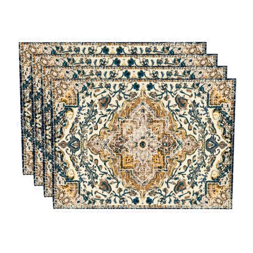 Artoid Mode Boho Placemats Set of 4, Daily Blue Teal Flowes Bohemia Table Mats for Home Party Dining Decoration 12x18 Inch