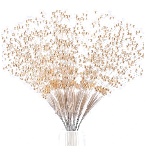 SHAOQINLIN 50pcs 4mm Pearls String Beaded Bouquet Spray Sticks for Bridal Beaded Wedding Party Table Decorations (Ivory)