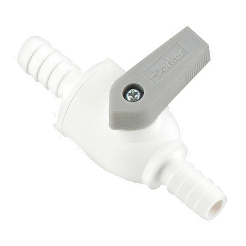 Parker PBPP4VUC4 Ball Valve, Barb to Barb, Polypropylene, Barb Union, 1/4