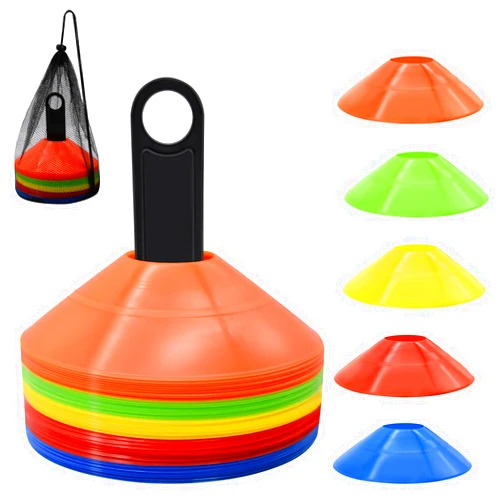 FGBNM 25/50/100pcs Disc Cones, Agility Soccer Cones with Carry Bag and Holder, Soccer Cones for Sports Training, Football, Soccer, Basketball, Coaching, Practice Equipment, 5 Color