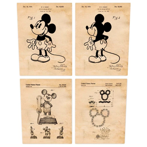 STARS BY NATURE Vintage Mickey Minnie Magic Patent Prints, 4 (8x10) Unframed Photos, Wall Art Decor Gifts for Home Walter Disney Mouse Cartoon Office Film Garage Movies School College Student Teacher Coach Tech Fan