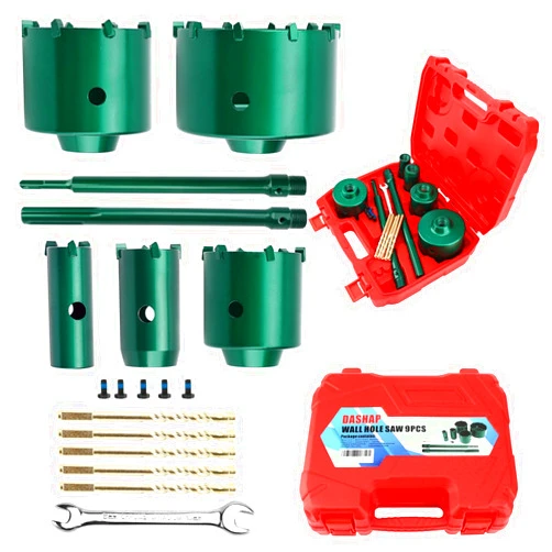Dashap 12PCS Concrete Hole Saw Kit, Masonry Hole Saw, SDS Plus & Max Bit Shank for Cement Brick Wall, Carbide Hole Saw Kit 30 40 65 80 100mm, Diamond Drill Core Bit for Brick, Cement, Stone