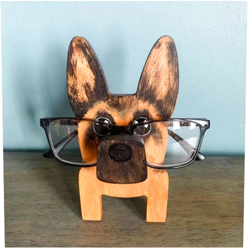 JKARY Wooden Home Decorative Creative Glasses Holder Stand Cute Animal Handmade Wooden Carving Eyeglass Wooden Eyeglass Stand Holder Sunglasses Holder Home Office Decoration (German Shepherd)
