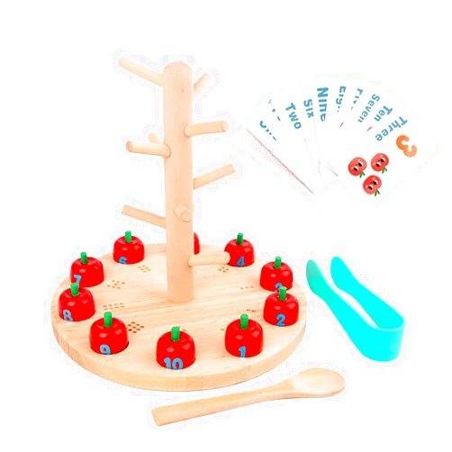 Toyvian 1 Set Interactive Wooden Tree Digital Educational Plaything for Early Learning Includes Apple Picking and Recognition Cards for Boys