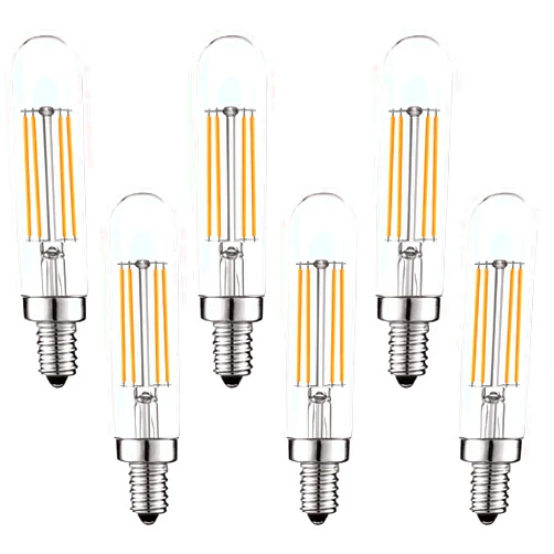 LUXRITE Vintage E12 LED Bulb 60W Equivalent, T6 T6.5, 2700K (Warm White), 500 Lumens, Dimmable Candelabra LED Tube Bulbs 5W, Clear Glass, Edison Filament Tubular Light Bulb, UL Listed (6 Pack)