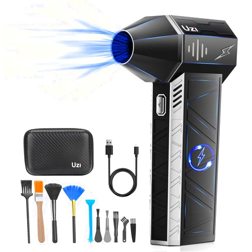 UZI Compressed Air Duster 150000RPM Electric Air Duster for Cleaning PC&Keyboard,Handheld Turbo 4 Speeds Adjustable Rechargeable Cordless Jet Dry Blower Air Blower for Car and Home,Outdoors,etc(Black)