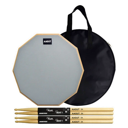 AAGUT Practice Pad with Drum Sticks Set, 12 Inch Marching Band Bass Snare Drums Pads with 4 Hickory Classic Drumsticks and Carry Bag (Gray)