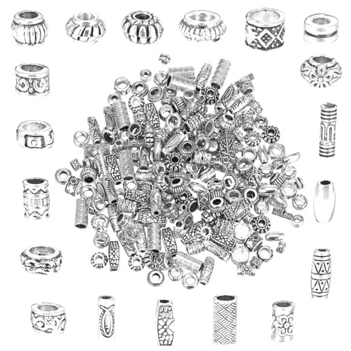 Bremorou 200 Pcs Silver Tibetan Spacer Beads for Jewelry Making - Mixed Bulk Random Styles Metal Beads for Bracelet Necklace Craft - Jewelry Findings Accessories