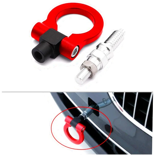 LLII Car Tow Hook Kit Racing Towing Hook Compatible with BMW 1 3 5 Series E90 E46 X5 E36 E39 E70 E82 E92 E93, JDM Front Rear Bumper Screw-on Aluminum Pull Trailer Ring for Mini Cooper Tow Hook(Red