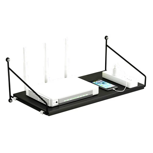 Wisfame Black Floating Shelf for AV Device, Wooden Wall Shelves for Projector, DVD Player, Cable Boxes, Modem, WiFi Router, Wall Mounted Shelf for Living Room, Bedroom, Bathroom (1 Tier)