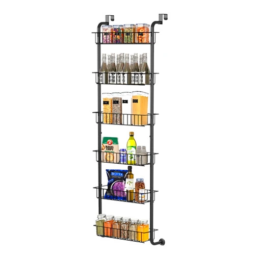 ManGotree 6-Tier Over the Door Pantry Organizer, Heavy-Duty Metal Hanging Spice Rack Organizer, Wall Mount Spice Shelf Storage for Kitchen, Pantry, Bathroom, Bedroom, Playroom (Black)
