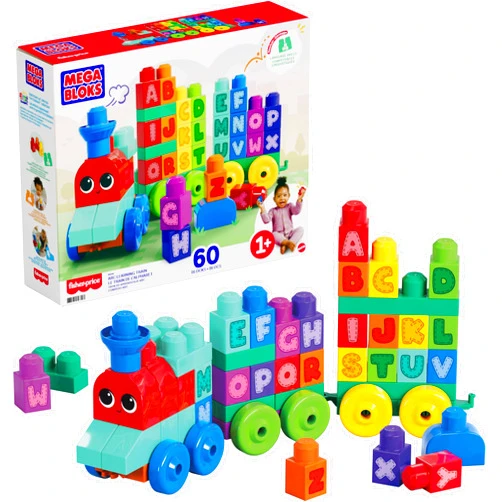 Mega Brands MEGA BLOKS First Builders Toddler Building Blocks Toy Set, ABC Learning Train with 60 Pieces, Ages 1+ Years