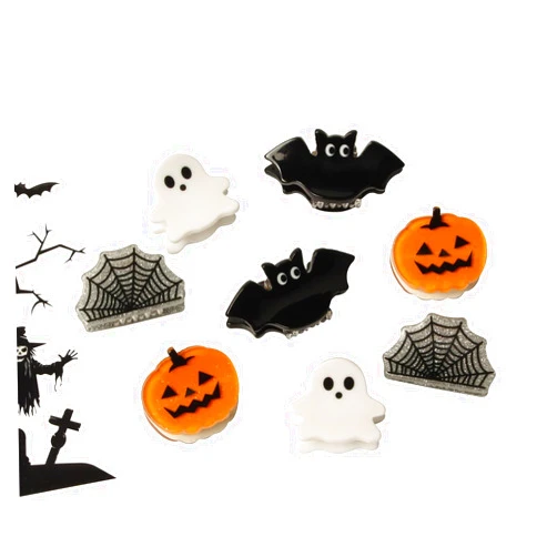 Cuizhiyu Mini Halloween Hair Claw Clips for Girls Pumpkin Ghost Bat Spider Web Designs Hair Clips Cute Halloween Hair Accessories