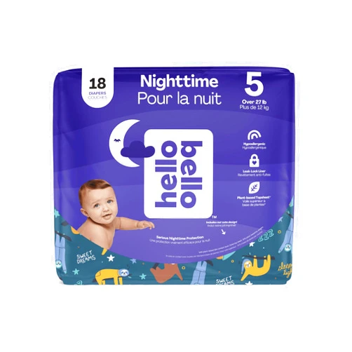 Hello Bello Nighttime Baby Diapers ‐ Size 5 - Ultra Absorbent & Hypoallergenic for Overnight Diapers for Extended Protection - 18 Diapers
