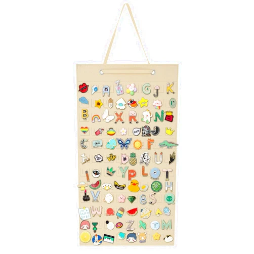 XPINYT Hanging Pin Holder Brooch Pin Board Case Pin Collection Display Board Holds Up to 96 Pins Collection Storage Organizer-Pins No Included (Rectangular, Beige A)