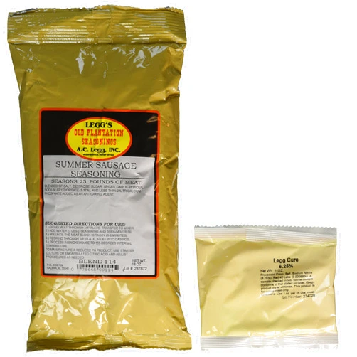 Wuiil A.C. Legg - Summer Sausage Seasoning for 50 Pounds of Meat (2 Pack. - 18 Ounce each) Use on Venison, Beef, Elk, Wild Hog and More. - with Cure