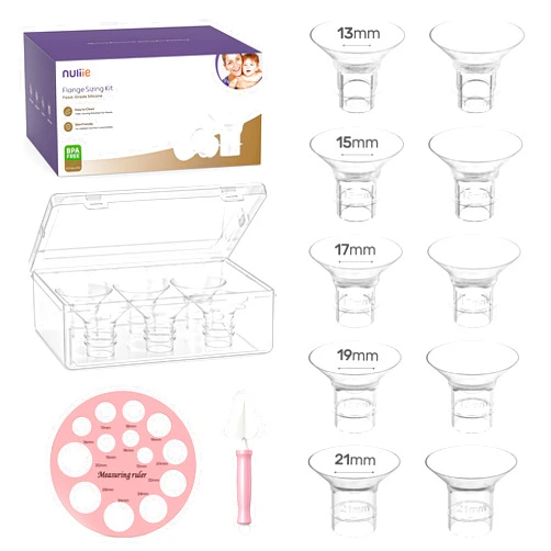 Nuliie 10PCS Flange Sizing kit 13/15/17/19/21mm for 24mm Flange/Shield of Most Pumps, BPA-Free Flange Inserts, Compatible with Momcozy/Elvie/Spectra/Bellababy/TSRETE/Nuliie Breast Pumps