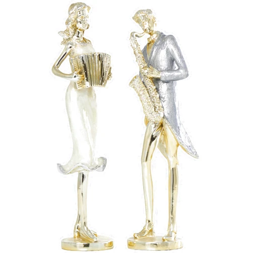 Deco 79 Resin Musician Decorative Sculpture Home Decor Statues with Accordion and Saxophone, Set of 2 Accent Figurines 4
