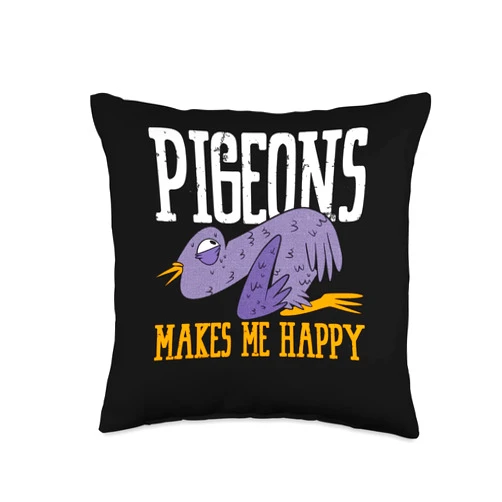 Birds With A Stout Body Or Small Animal Lover Makes Me Happy Flying Animal Pigeon Throw Pillow, 16x16, Multicolor
