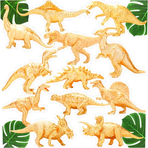 BOLZRA Metallic Gold Plastic Dinosaurs Figurine Toys, 12PCS Jumbo Golden Dinosaur Figures for Boys Girls, Baby Shower, Bridal Shower Decorations, Kids Dino Themed Birthday Party Supplies Cake Topper