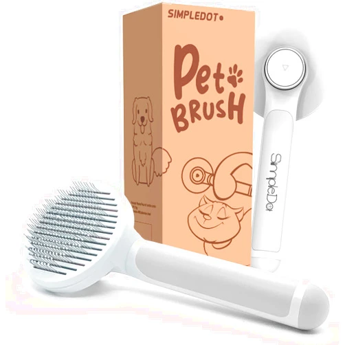 SimpleDot Self Cleaning Slicker Brush for Dogs and Cats, Pet Grooming Brush, Pet hair brush for Removes Undercoat Loose hair, Mats, Tangled and Dirt, Massages, for all hair types Dogs and Cats (Gray)