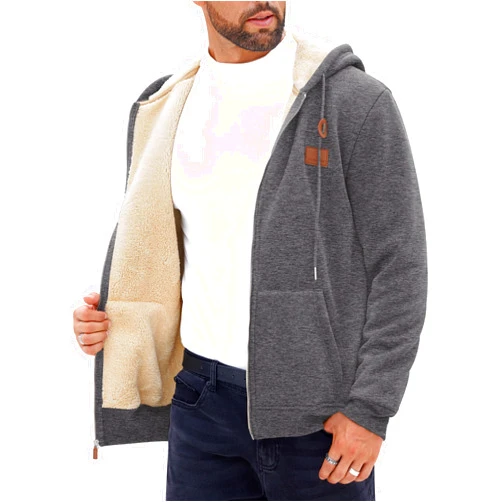 Herberton Men's Zip Up Sherpa-Lined Hoodie Jackets Winter Midweight Fleece Sweatshirt