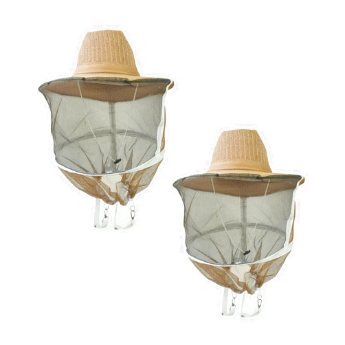 BEEXTM 2 Pack Beekeeping Veil Bee Keeper Hats, Ventilated Beekeeping Veil Hat with High Visibility Veil and Long Elastic Shoulder Strap for Men Women