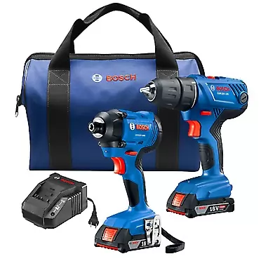 BOSCH 18V 2-Tool Combo Kit with 1/2 In. Compact Drill/Driver and 1/4 In. Hex Impact Driver GXL18V-26B22