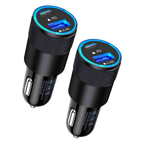 AILKIN 30W USB C Car Charger, [2Pack] PD 3.0 Fast Charge Dual Port USB Type C and 2.4a USB A Cargador Carro Lighter Adapter Base for iPhone, iPad, Samsung Galaxy, LG, Google Pixel GPS, Z Play Droid, Motorola