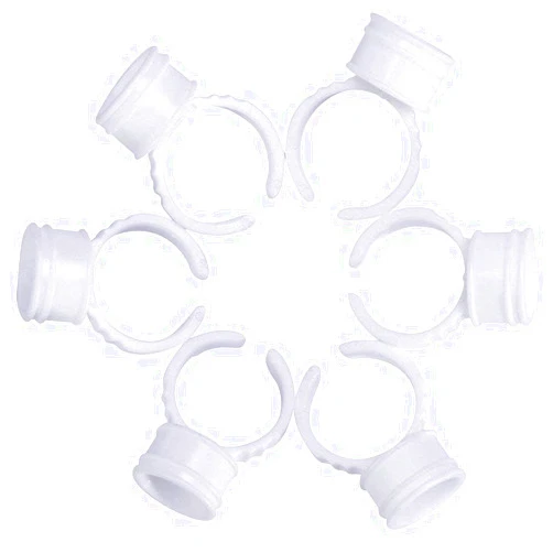 Littlestar-cn 500 pcs Disposable Plastic Rings Cups ，Medium Size，Glue Holder Nail Art Tattoo Glue Rings Holder Eyelash Extension Rings Adhesive Pigment Holders Finger Hand Beauty Tools (white)