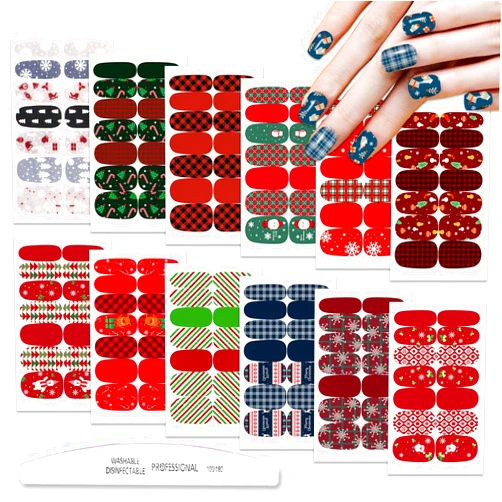 WOKOTO 12 Sheets Christmas Nail Polish Strips Full Nail Wraps Santa Claus Elk Snow Man Christmas Tree Christmas Gel Nail Polish Stickers Nail Wraps for Women Sticker Nail Polish Wraps for Nails