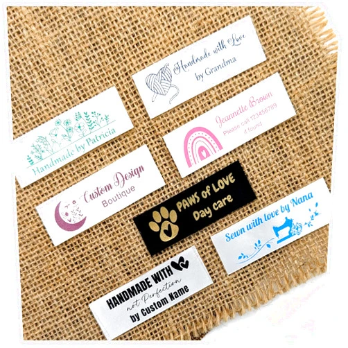 Generic 30-500 Custom Iron on or Sew on Labels, Personalized Sewing Labels, Fabric Tags for Handmade, Knitting, Quilting and Sewing Crafts, Name Tags for Clothes
