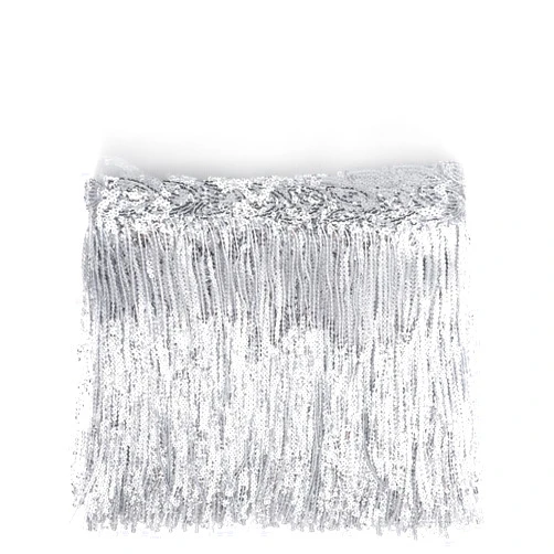 Salbsever 5 Yards Sewing Fringe Trim - Silver Sequins Lace Tassel Fringe Trim for DIY Dress Sewing Crafts Home Decor Party Dress Stage Costume Embellishment