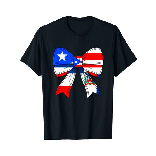 Cute Dominican And Puerto Rican Designs Co. Half Dominican And Puerto Rican Rico Flag DominiRican Bow T-Shirt