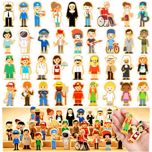 Kathfly 36 Pcs Wooden Community Helpers Community Wooden Toy Preschool Little Professionals Block Character Set Multicultural Career Figurines Creative Play Social Emotional Learning Wood People Toy