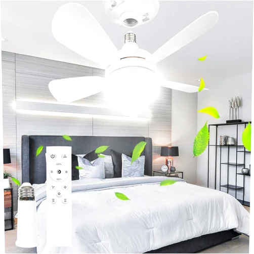 Hanbaak E26 Ceiling Fan Light with Remote - 2000 Lumens Stepless Dimmable LED, 3 Adjustable Color Temperatures (3000K-6500K), Socket-Compatible for Bedroom, Kitchen, Garage