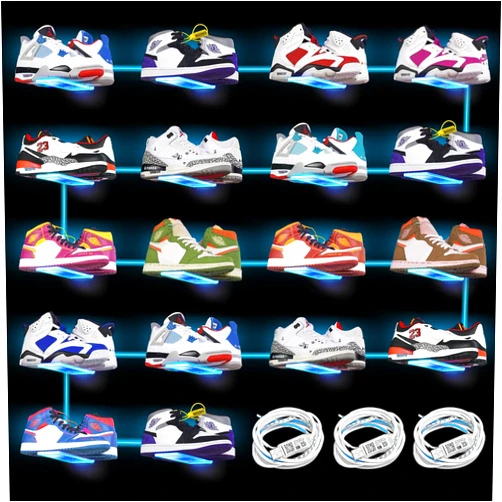 DILIBRA Set of 6 Floating Shoe Display Shelf with Lights, Glow Color Changing Clear Acrylic Shoe Shelf for Wall, Levitating Sneaker Shelves Wall Mount (18Pcs+Clear, 18Pcs)