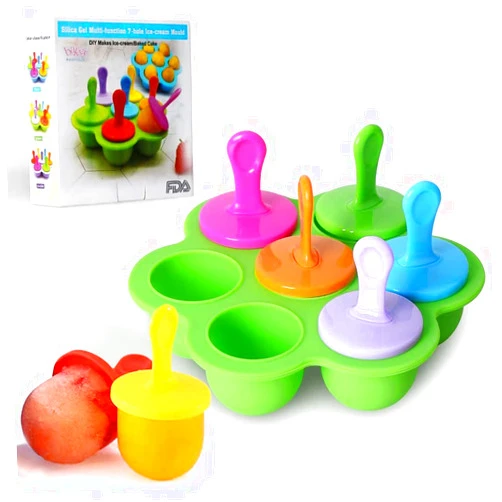 Baker Boutique Mini Silicone Popsicle Mold, 7-cavity DIY Ice Pop Mold with Colorful Plastic Sticks, Popsicle Makers for Egg Bites, Lollipop and Ice Cream Mould, Baby Food Storage Container, Non-Stick Ice Cube Trays