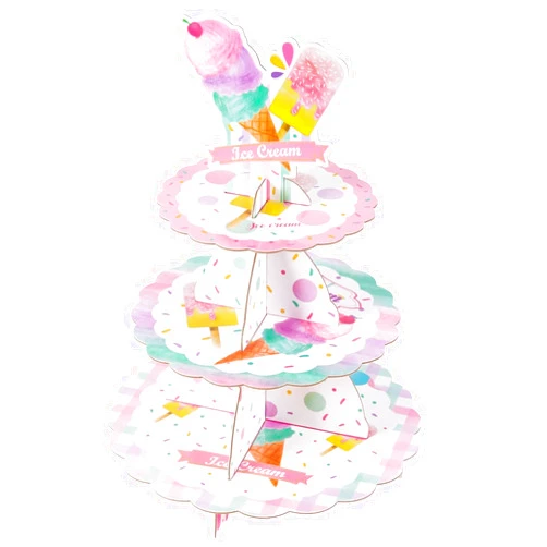 WERNNSAI Ice Cream Cupcake Stand - 3 Tier Ice Cream Birthday Party Decorations Kids Cardboard Cupcake Holder Dessert Tower Round Serving Tray Stand Sweet Birthday Baby Shower Party Supplies