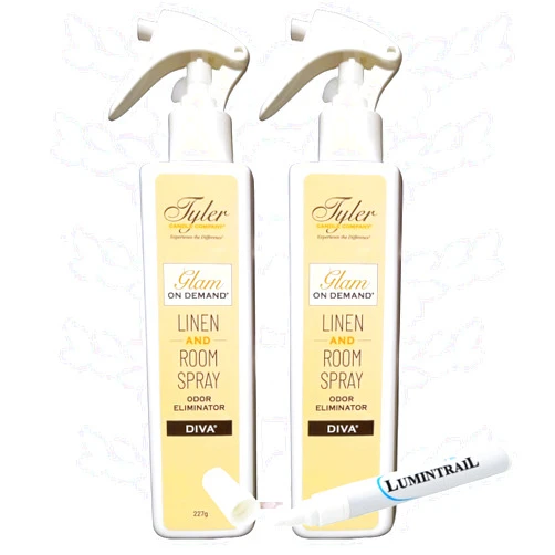 Lumintrail Tyler Glam on Demand Diva Scent Linen and Room Spray 2 Pack - Air Freshener and Odor Eliminator Bundle with Stain Remover Pen