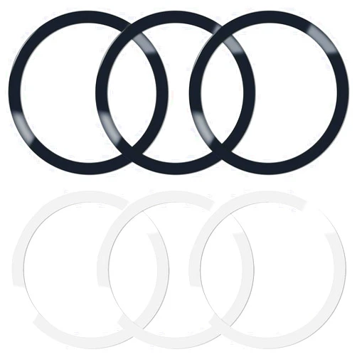 IOUALEY 6 Pcs Universal Metal Rings Sticker Compatible for Magsafe Magnetic Wireless Charger iPhone 15 14 13 12 Pro Mini Max Galaxy,Ultra-Thin Car Charger Conversion Accessories (NO Magnet),(Black,Silver)