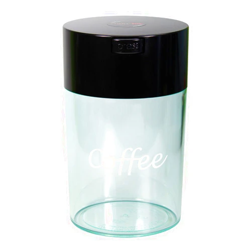 COFFEEVAC 1LB – Patented Airtight Container | Multi-use Vacuum Container Works as Smell Proof Containers for Ground Coffee and Coffee Bean Containers. Black Cap and Clear Body with Logo
