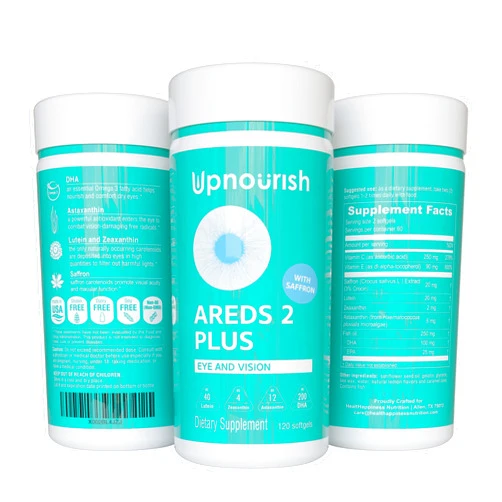 UpNourish AREDS 2+ - Advanced Eye Vitamin Supplement for Macular Health and Dry Eye - Lutein, Zeaxanthin, Saffron, Astaxanthin & DHA - Supports Eye Strain, Pressure, Night Vision - 120 softgels